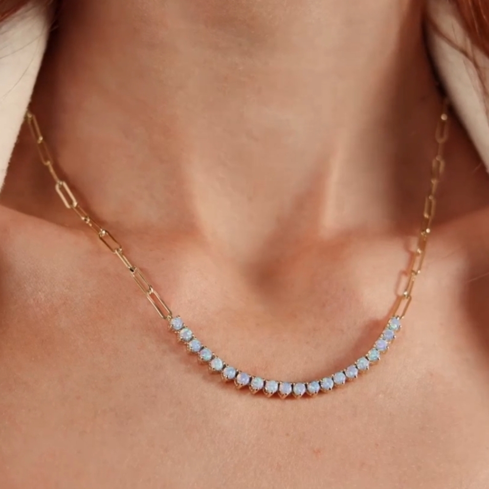 Melinda Maria ✨Not Your Basic Samantha Tennis Necklace Gold/Blue Opal